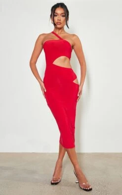 Robe Longue Moulante Rouge à Lanières Et Découpes