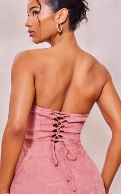 Robe Longue Bustier Rose Texturée à Fleurs -Zeze Vetements Magasin 0531bb3ad9c76cd76b85c6fac229e53de9ea65be cne8540 4