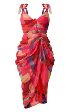 Robe Mi-longue Drapée Rose Imprimé Abstrait à Armatures -Zeze Vetements Magasin 06fda82323b9d3786ea9518b03120d6d12e6aece cne2879 5