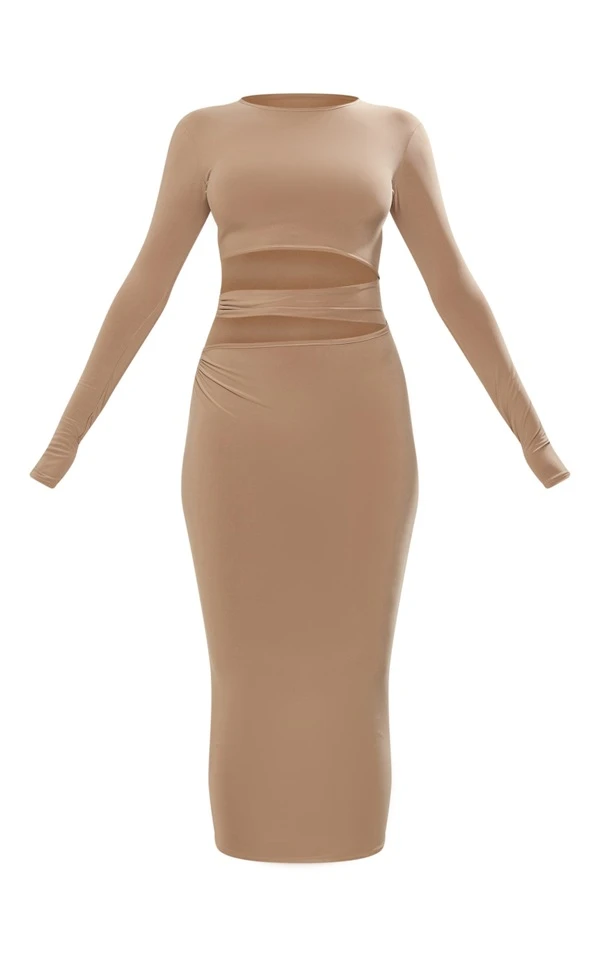 Robe Mi-longue Moulante Gris Pierre Découpée à La Taille à Détail Anneaux 7 Robe Mi-longue Moulante Gris Pierre Découpée à La Taille à Détail Anneaux – Image 5