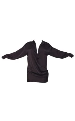 Robe Chemise Satinée Drapée Noire à Col Bénitier -Zeze Vetements Magasin 0812ef106d5f75e87ea69db708892aa6def2762a cmw4897 6