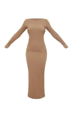 Robe Mi-longue Texturée Taupe à Manches Longues Et Dos Ouvert -Zeze Vetements Magasin 083330df2110f773e094f02aba3044e3287abaf7 cnd4027 5