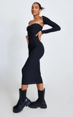 Robe Bustier Mi-longue Côtelée Texturée Noire à Détail Manches -Zeze Vetements Magasin 0af9536883e93378ab7d195c881561b6941956aa cnc5967 3