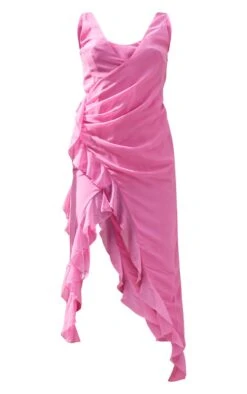 Robe Mi-longue En Mousseline De Soie Rose Vif Drapée à Volants -Zeze Vetements Magasin 0b0aa6ddd532703568ecb29710848ec9cf62ebe4 cne2994 5