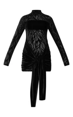 Robe Moulante En Mesh Floqué Noir à Détail Noué Drapé -Zeze Vetements Magasin 0d3a6bca80237f2355e598ac24dfb0cfc573e2e9 cnb0765 5