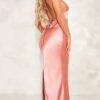 Robe Longue Dos Nu Satinée Rose Cendré à Boutons