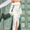 Robe Longue Blanche Fendue à Manches Longues Et Col Bardot -Zeze Vetements Magasin 0d6d00a74b9447081a2a8615c28247e4f888237f cnd9164 1