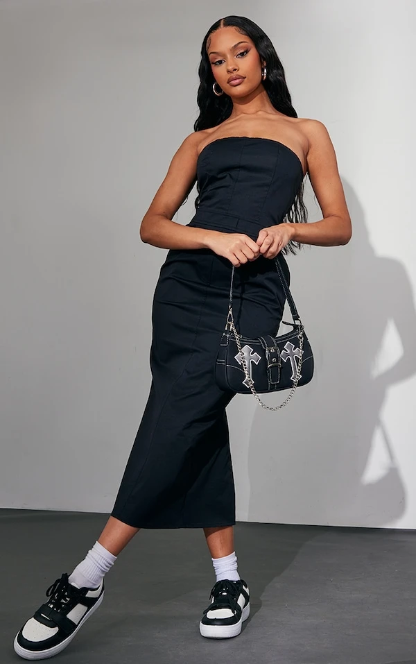 Robe Bustier Longue Style Cargo Noire 5 Robe Bustier Longue Style Cargo Noire – Image 3