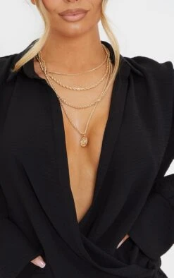 Robe Chemise Tissée Noire Texturée Très Décolletée à Manchettes évasées -Zeze Vetements Magasin 1072a2206455952f0a4ced84f15dcdbc8ae1877a cmq2641 4