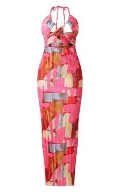 Robe Longue Plissée Découpée Rose Imprimé Abstrait à Dos Nu -Zeze Vetements Magasin 113960f4e96274e304f3b08010ff3b27dbcc9763 cne3008 5