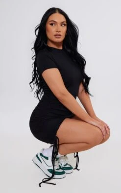 Robe Moulante Côtelée Noire Froncée Sur Les Côtés à Mancherons -Zeze Vetements Magasin 119979649bf75ba09be841520c80247e82d91235 cnd8884 3