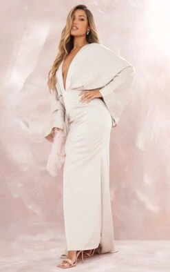 Robe Longue Satinée Drapée Champagne -Zeze Vetements Magasin 1207cfa749e3666029a0afe017ace20a02d4c6b5 cnd9172 3