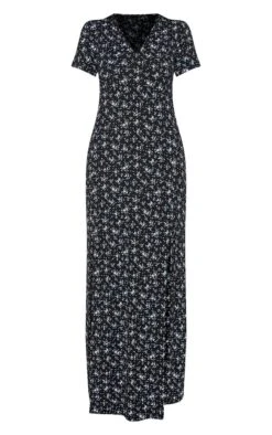 Robe Très Longue Noire Fendue à Imprimé Petites Fleurs -Zeze Vetements Magasin 1382f2cf8cb00f3fc7da2465967e0a9b15d268f3 CMF6769 3