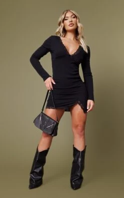 Robe Droite Côtelée Noire à Dentelle Et Ourlet Fendu -Zeze Vetements Magasin 13bbc270b803e49f972e32f2d3c58d4154cb46d0 cnb9616 3