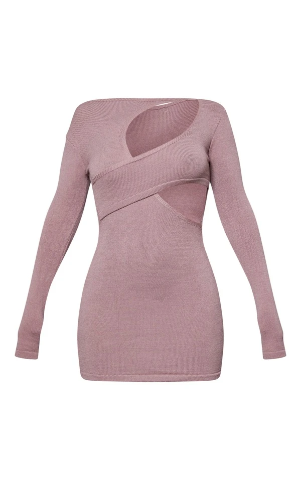 Mini Robe à Devant Asymétrique Café Au Lait En Maille Tricot 7 Mini Robe à Devant Asymétrique Café Au Lait En Maille Tricot – Image 5