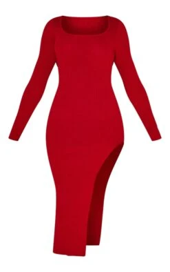 Robe Mi-longue En Maille Rouge à Col Rond Et Fente Sur Le Côté -Zeze Vetements Magasin 14418b103e77278643bc4fd9023b829189aa0345 cnb1377 5
