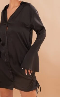 Robe Chemise Satinée Noire à Manches évasées à Double Fronce -Zeze Vetements Magasin 158169e21deb20bbaee15004c13f4d11d563cfe6 cmy4575 5