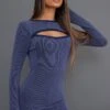 Robe Moulante Côtelée Bleue à Découpe Et Manches Longues -Zeze Vetements Magasin 1cc15a022263e12128536b3247956ae2e2a3bc5d cnd1339 1