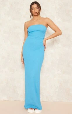 Robe Bustier Longue Texturée Bleue