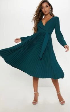 Robe Vert émeraude Mi-longue Plissée à Manches Longues -Zeze Vetements Magasin 1f6fd633c625e71f0a16e93a53e3a7e0b1d5ea5c cma0523 4