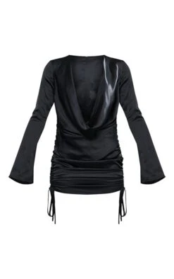 Robe Moulante Noire Satinée Froncée à Col Bénitier Plongeant Et Manches Longues -Zeze Vetements Magasin 21d05939527b620a5554234da6e1e40c8235c9ef cnd2231 5