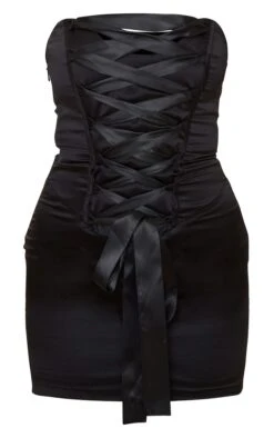 Robe Bustier Moulante Satinée Noire Détail Corset à Rubans Lacés -Zeze Vetements Magasin 22786158ee3e734b612729e314b850ac804215d7 cnd0015 5