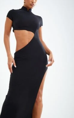 Robe Longue Moulante Noire Découpée à Manches Courtes -Zeze Vetements Magasin 23abc13e8c1288f90f8d3ad3baa6d65fa6ca20c2 cnd7374 4