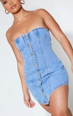 Robe Courte En Jean Bleu Vif à Ourlet Incurvé Et Boutons -Zeze Vetements Magasin 26093517639c202150d3bfb61cd6a56eb67280ba cnc9810 4