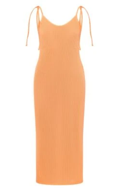 Robe Longue Côtelée Texturée Orange à Bretelles Nouées -Zeze Vetements Magasin 2779d370f4e017a842a9c564e12a85b427318b58 cne6491 5