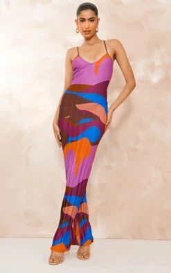 Logic Robe Longue Rose Impirmé Abstrait Plissée à Bretelles Et Dos échancré