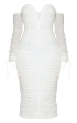 Robe Mi-longue En Mesh Froncé Blanc à Col Bardot Et Barre En V -Zeze Vetements Magasin 29385ba38554f71faa90f7f383b37ca38814c7ad cmp4999 6