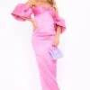 Robe Mi-longue Rose Vif Satinée Nouée Sur Le Buste à Col Bardot Et Manches Bouffantes -Zeze Vetements Magasin 29737e560bce6ac7dce51cbee3a52a8b1205491b cne2998 1