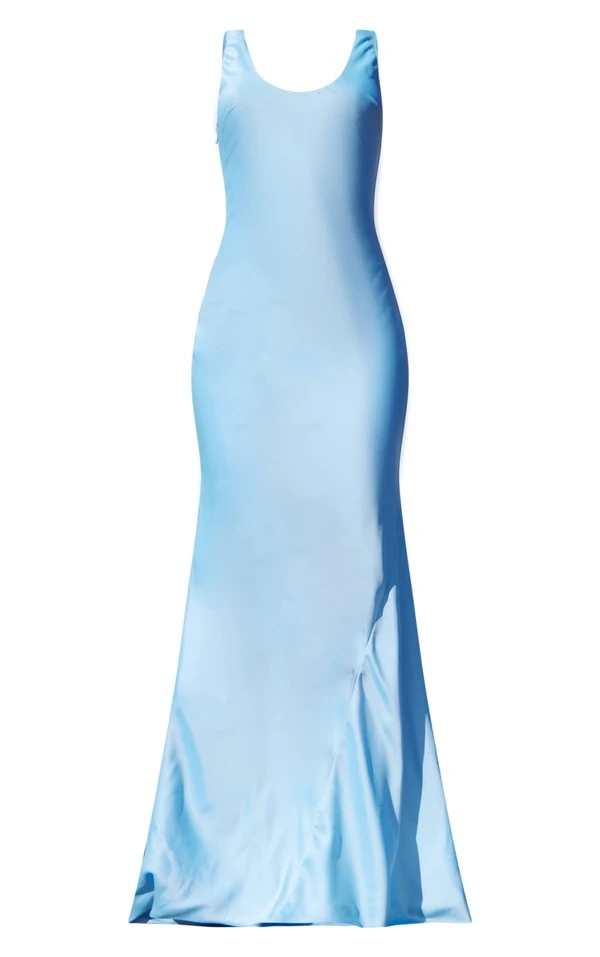 Robe Longue Satinée Bleue à Dos Nu Arrondi 7 Robe Longue Satinée Bleue à Dos Nu Arrondi – Image 5