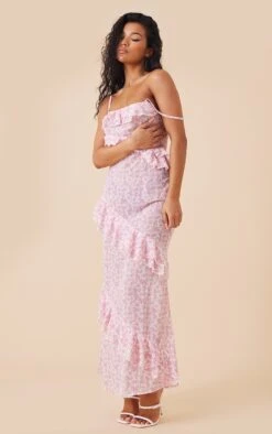 Robe Longue En Mousseline De Soie Rose Fleurie Et Volants -Zeze Vetements Magasin 2be703bd9554b2a188c076c809f1c527795bc29a cnd7600 3