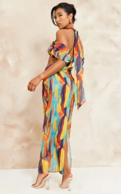 Robe Longue Découpée En Mousseline De Soie Multicolore à Imprimé Abstrait Et Col Bardot -Zeze Vetements Magasin 2c4551d6bef3a307d83b17e43570ebbb08a5d08b cne7735 2