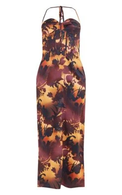 Robe Longue Satinée Froncée Marron Dégradé Imprimé Fleuri à Corset Et Dos Nu -Zeze Vetements Magasin 2e1b42ac62963697ad14130f712af96e3b4671bb cnc9985 5