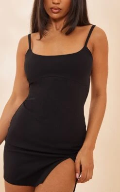 Robe Moulante Fendue Côtelée Texturée Noire à Bretelles -Zeze Vetements Magasin 326b12ff3f459f245af029750c304b594caed278 cnc7735 4