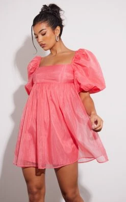 Robe Droite En Organza Rose à Manches Bouffantes -Zeze Vetements Magasin 33cbf0fd7350ab2aee4ba83484b52160a9f54253 cnb7157 1