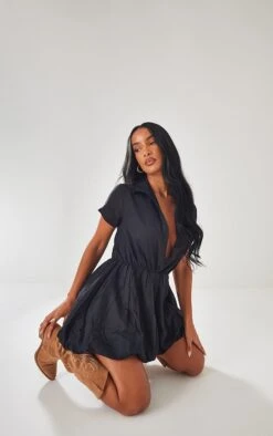 Robe Droite Effet Lin Noire Bouffante à Col V Polo -Zeze Vetements Magasin 3427aef5b65565c7782701635508d9c2354b788d cnd1213 1