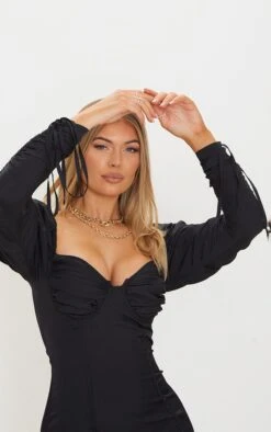 Robe Moulante Tissée Noire à Manches Longues Et Bonnets Froncés -Zeze Vetements Magasin 3586fb0bf9244bd1d6c11099f439426db8852dcc CMW3758 5