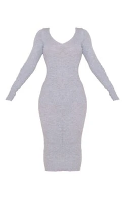 Robe Mi-longue En Maille Gris Clair à Col En V -Zeze Vetements Magasin 3632671bd639db9bf43f87826ae85ce46c59e6b5 cmu0225 6