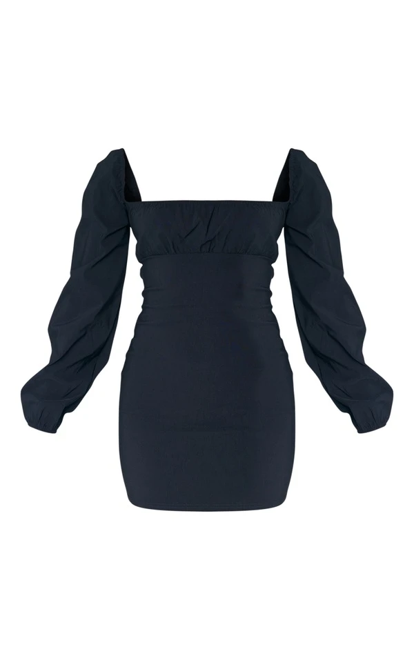 Robe Droite Noire Tissée à Buste Froncé Et Liens à Nouer Dans Le Dos 7 Robe Droite Noire Tissée à Buste Froncé Et Liens à Nouer Dans Le Dos – Image 5