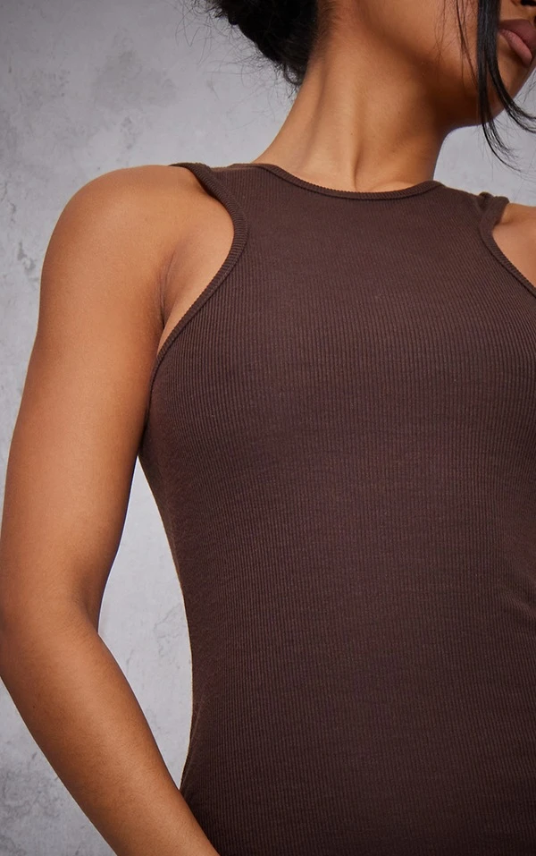 Robe Mi-longue Côtelée Chocolat à Liserés Et Dos Nageur 6 Robe Mi-longue Côtelée Chocolat à Liserés Et Dos Nageur – Image 4