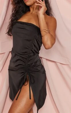 Robe Droite Bustier Satinée Noire à Ourlet Asymétrique Et Fronces -Zeze Vetements Magasin 3a047071dc95228d5dff2c3083b97394e25bf714 cnc7692 4