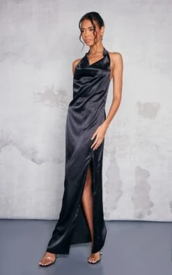 Robe Longue Satinée Noire Fendue à Col Bénitier -Zeze Vetements Magasin 3ca101065dbce7138710a0b014596fe24071600c cnd0609 3