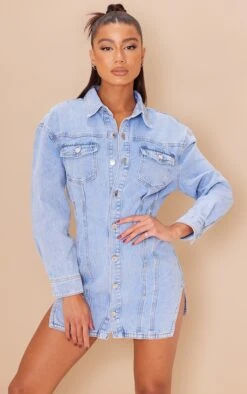 Robe En Jean Bleu Clair Délavé à Manches Longues Et Détail Coutures -Zeze Vetements Magasin 3e20c835582a7809b0685db491b0444ae7f99c70 cmw4534 4