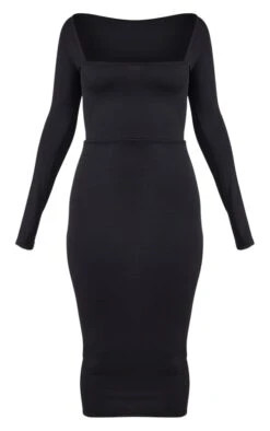 Robe Mi-longue Noire à Manches Longues Et Col Carré -Zeze Vetements Magasin 3f8e4e21829062758ef050958a44db77c5dee86f clv3170 5