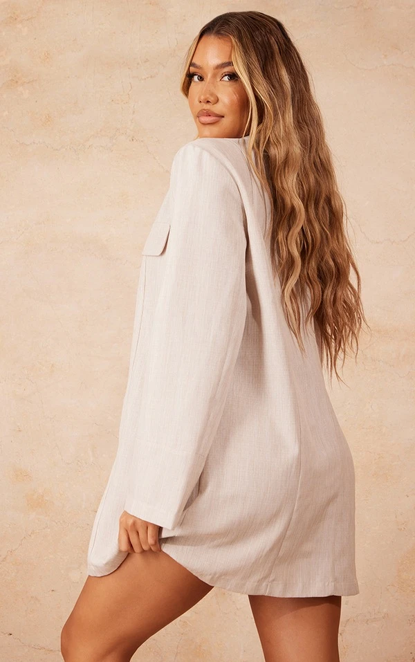 Robe Blazer Effet Lin Gris Pierre à Boutons écaille 4 Robe Blazer Effet Lin Gris Pierre à Boutons écaille – Image 2