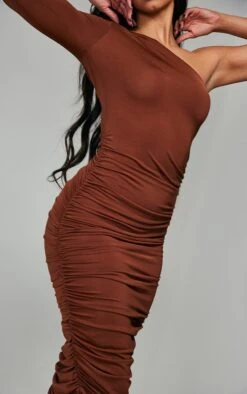 Robe Mi-longue Asymétrique Chocolat Froncée -Zeze Vetements Magasin 402d8596ca25ce8902c21f0e457b91cd9bbc26cc cnc3061 4