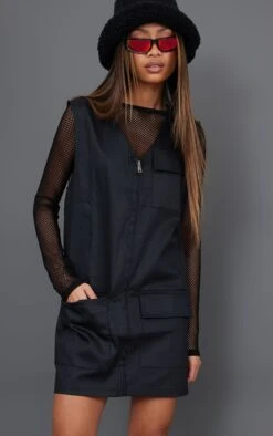 Robe Cargo Noire Sans Manches à Détail Poches